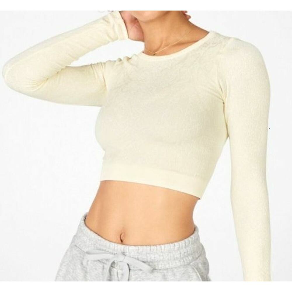 A6 NWT FABLETICS River Seamless Long Sleeve Ivory Stretch Top Size L $60